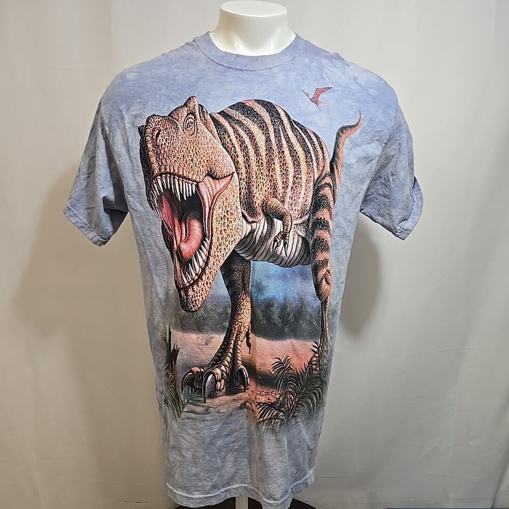 The Mountain T-Rex Shirt Mens Large Light Blue Tie Dye Dinosaur Art Tee